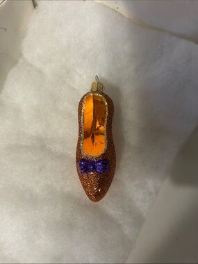 OWC Glittered Women's Ballet Flat Ornament Shoe - Orange with Purple Bow